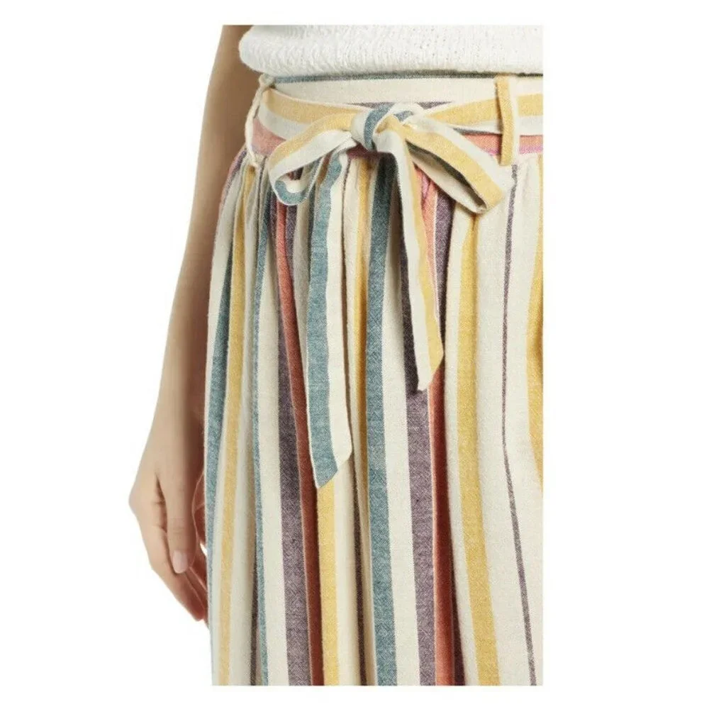 BP Womens A Line‎ Skirt Beige Yellow Stripe Midi Po